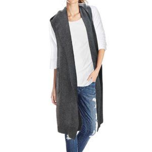 Brand New! Womens Wool Mixed Knit Open Cardigan Knee Length Hooded Vest Grey